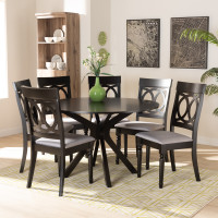 Baxton Studio Jessie-Grey/Dark Brown-7PC Dining Set Jessie Modern and Contemporary Grey Fabric Upholstered and Dark Brown Finished Wood 7-Piece Dining Set